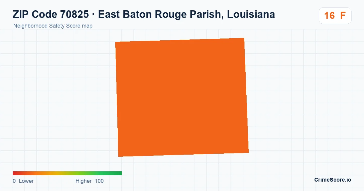 ZIP Code 70825 in East Baton Rouge Parish, Louisiana neighborhood Safety Score map