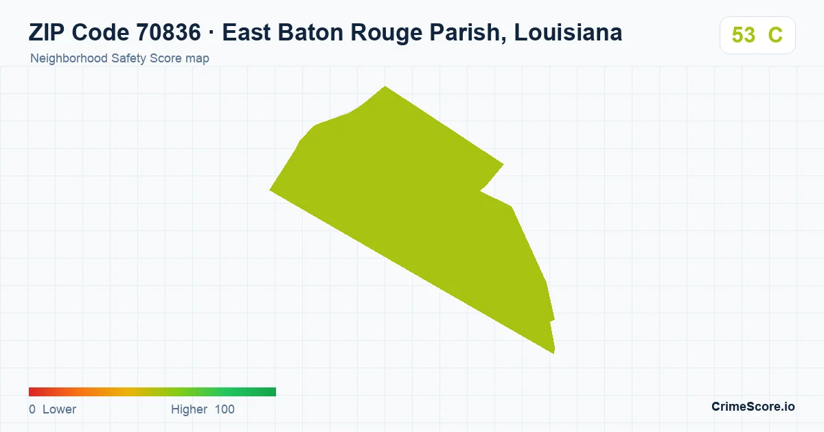 ZIP Code 70836 in East Baton Rouge Parish, Louisiana neighborhood Safety Score map