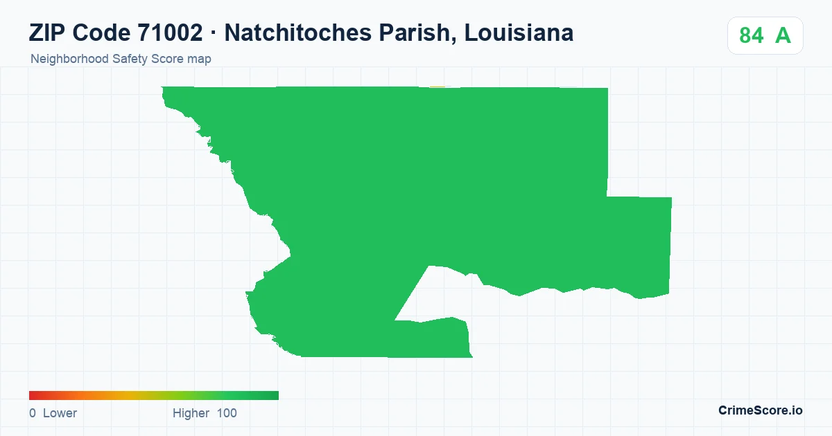 ZIP Code 71002 in Natchitoches Parish, Louisiana neighborhood Safety Score map
