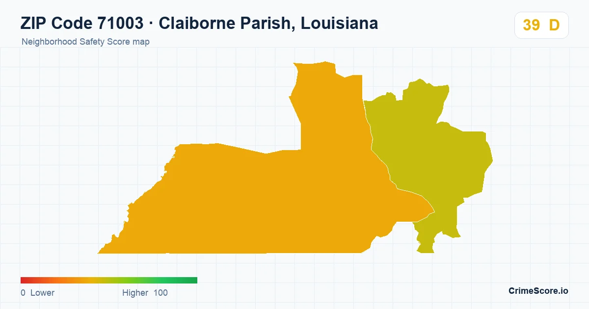 ZIP Code 71003 in Claiborne Parish, Louisiana neighborhood Safety Score map