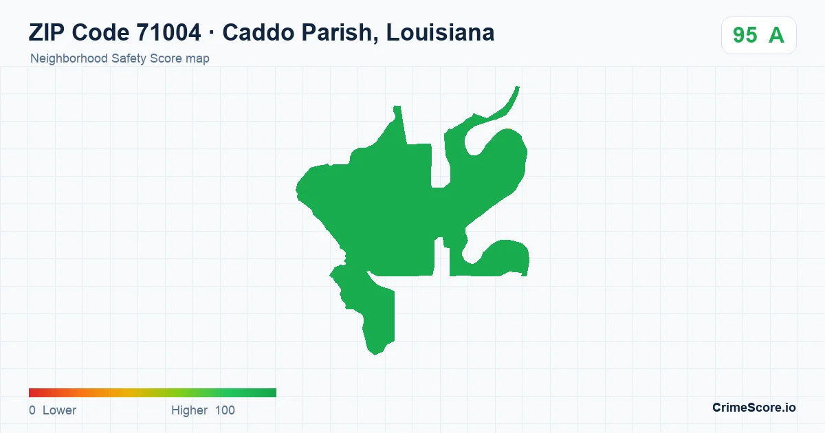 ZIP Code 71004 in Caddo Parish, Louisiana neighborhood Safety Score map