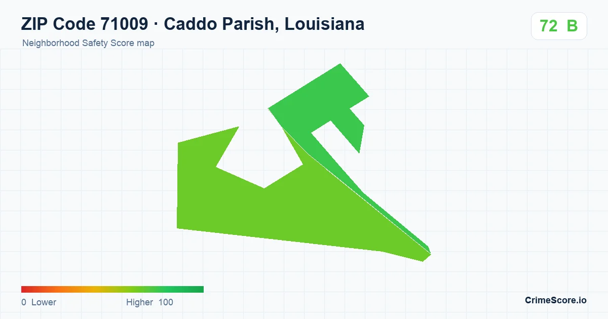 ZIP Code 71009 in Caddo Parish, Louisiana neighborhood Safety Score map
