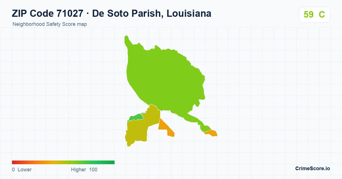 ZIP Code 71027 in De Soto Parish, Louisiana neighborhood Safety Score map