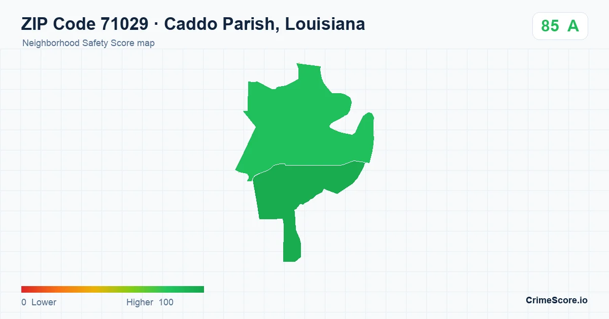 ZIP Code 71029 in Caddo Parish, Louisiana neighborhood Safety Score map