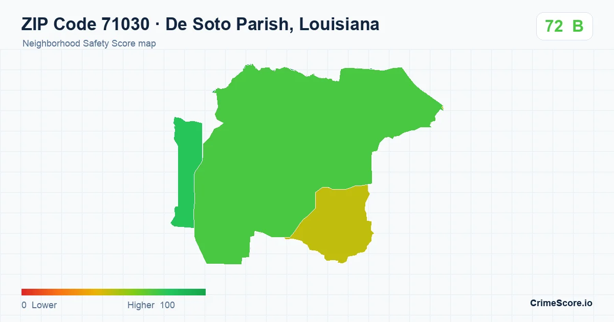 ZIP Code 71030 in De Soto Parish, Louisiana neighborhood Safety Score map