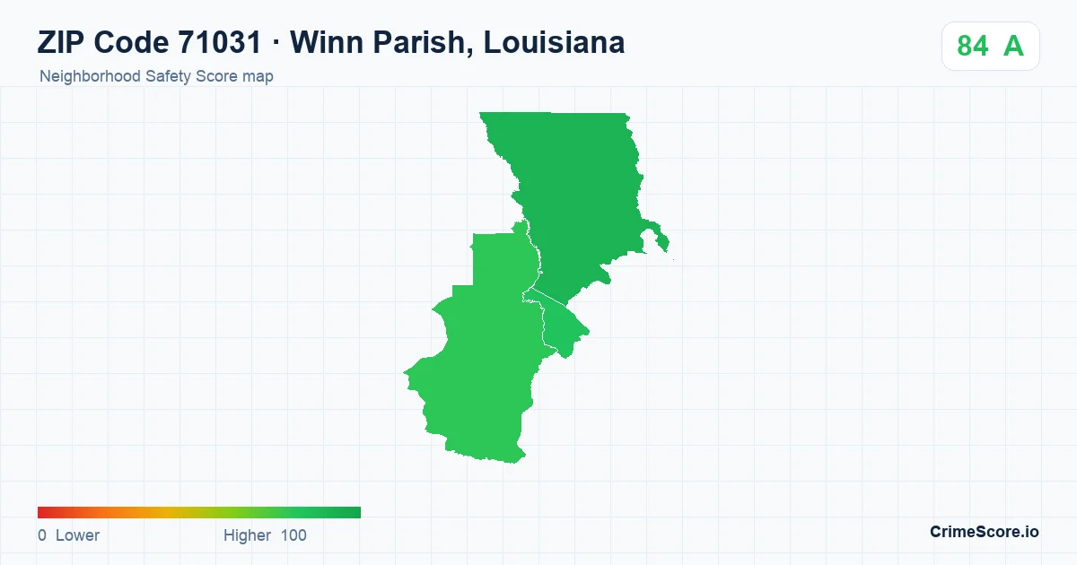 ZIP Code 71031 in Winn Parish, Louisiana neighborhood Safety Score map
