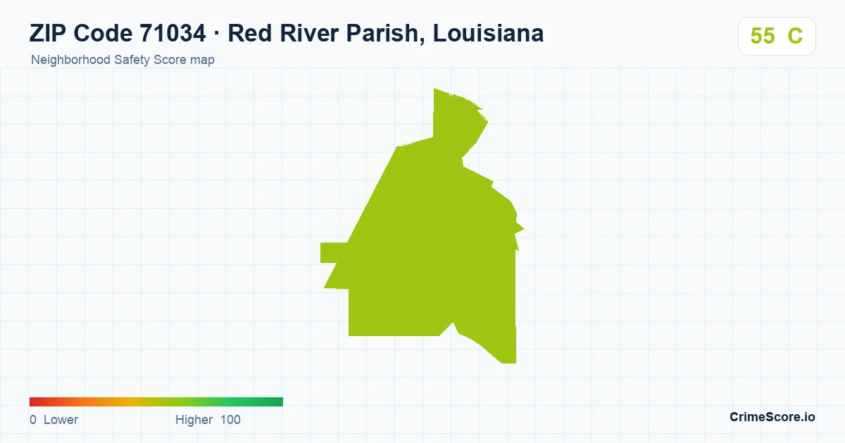 ZIP Code 71034 in Red River Parish, Louisiana neighborhood Safety Score map