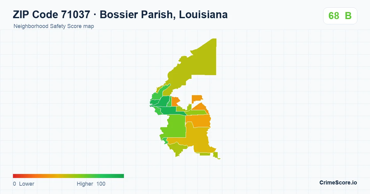 ZIP Code 71037 in Bossier Parish, Louisiana neighborhood Safety Score map