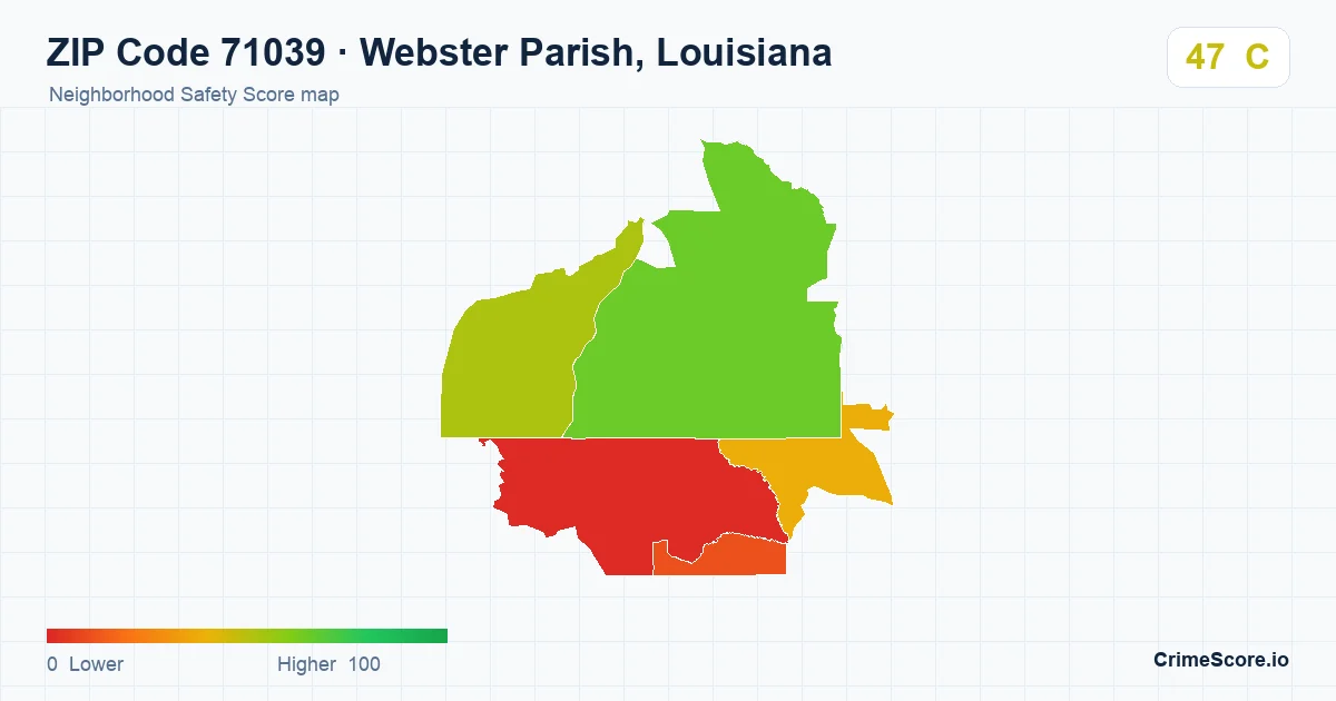 ZIP Code 71039 in Webster Parish, Louisiana neighborhood Safety Score map