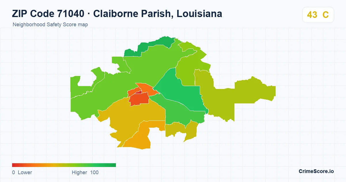 ZIP Code 71040 in Claiborne Parish, Louisiana neighborhood Safety Score map