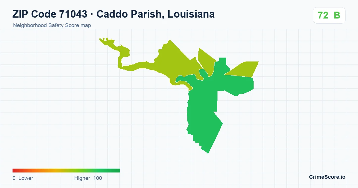 ZIP Code 71043 in Caddo Parish, Louisiana neighborhood Safety Score map