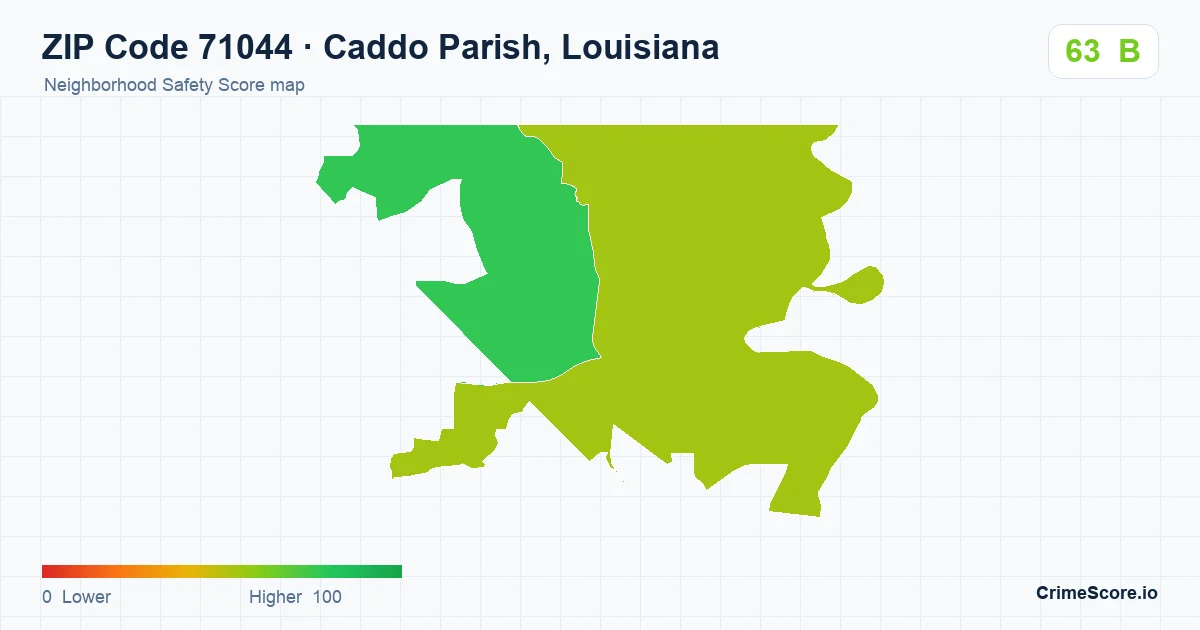 ZIP Code 71044 in Caddo Parish, Louisiana neighborhood Safety Score map