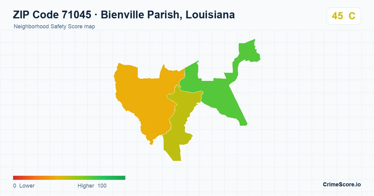 ZIP Code 71045 in Bienville Parish, Louisiana neighborhood Safety Score map