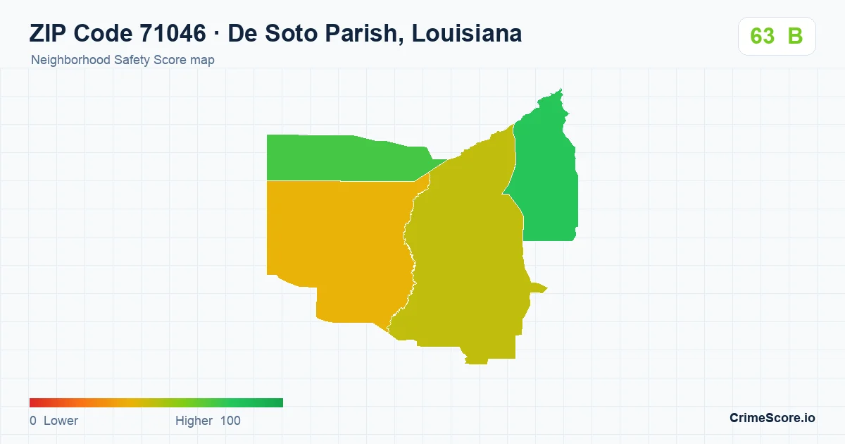 ZIP Code 71046 in De Soto Parish, Louisiana neighborhood Safety Score map