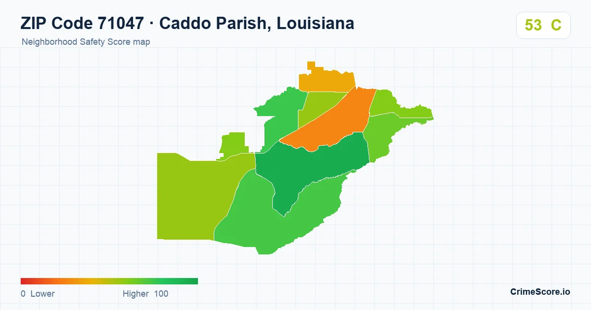 ZIP Code 71047 in Caddo Parish, Louisiana neighborhood Safety Score map