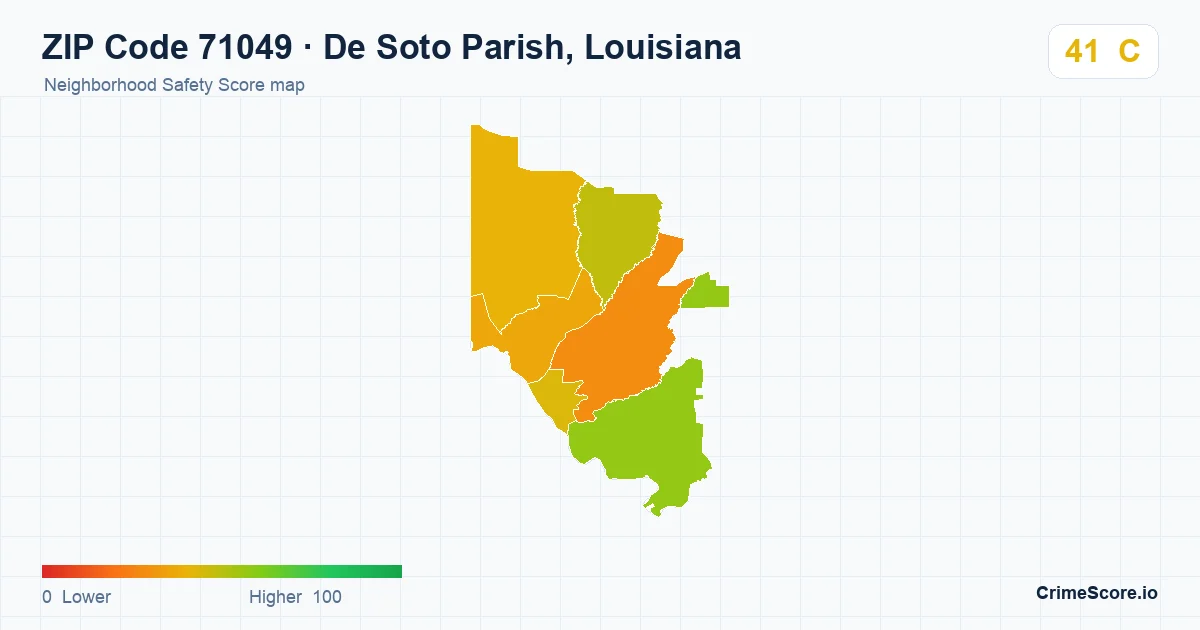 ZIP Code 71049 in De Soto Parish, Louisiana neighborhood Safety Score map