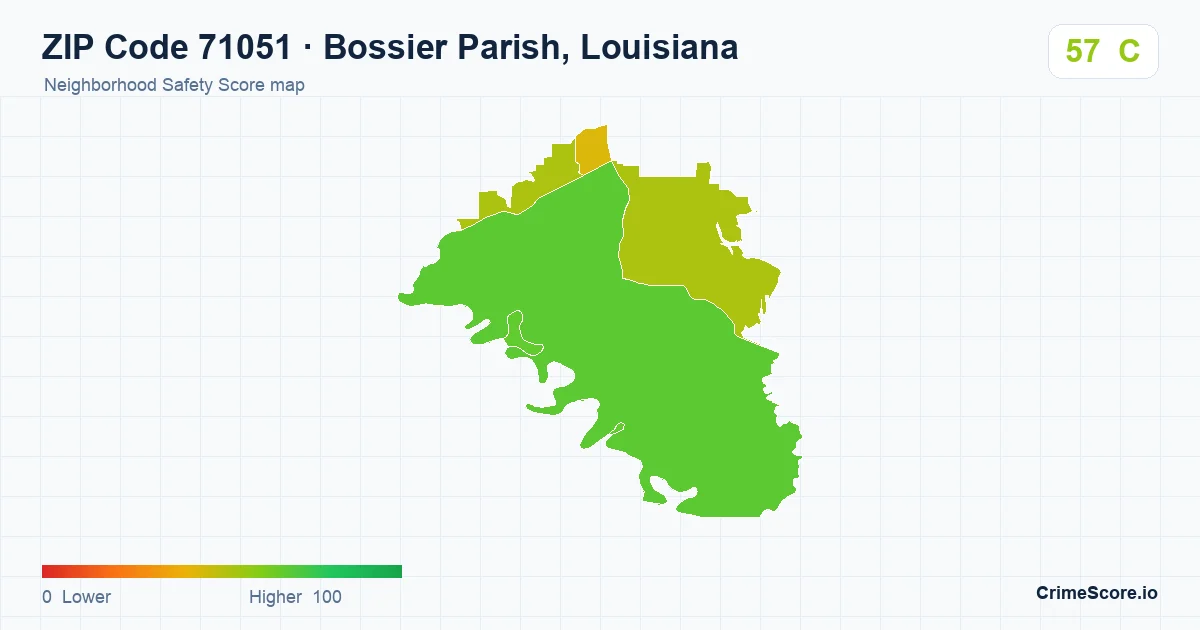 ZIP Code 71051 in Bossier Parish, Louisiana neighborhood Safety Score map