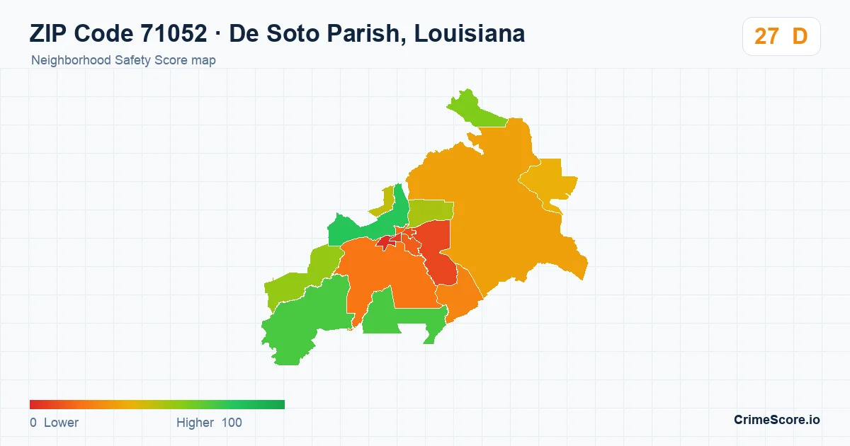 ZIP Code 71052 in De Soto Parish, Louisiana neighborhood Safety Score map