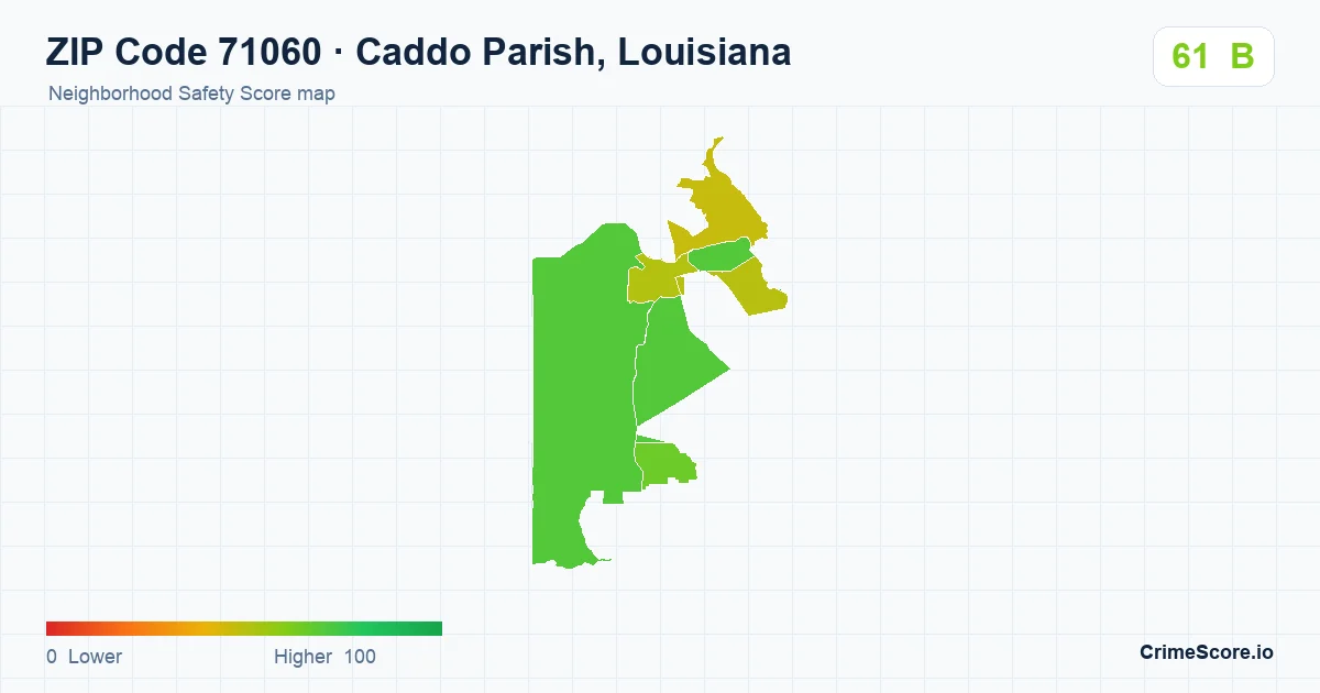 ZIP Code 71060 in Caddo Parish, Louisiana neighborhood Safety Score map