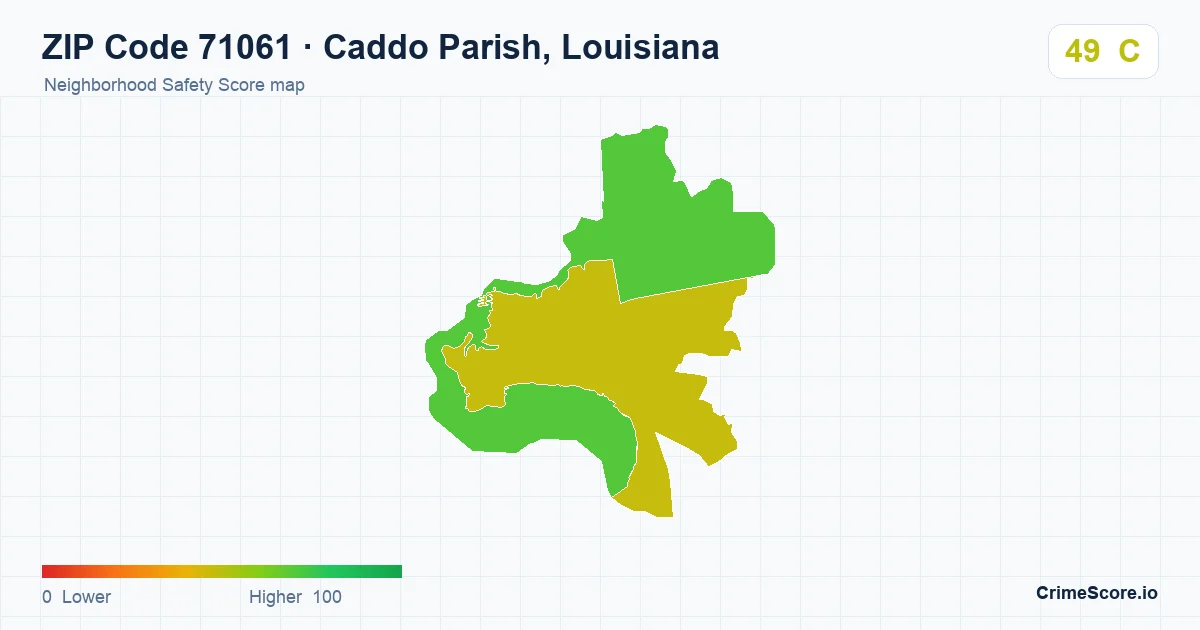 ZIP Code 71061 in Caddo Parish, Louisiana neighborhood Safety Score map