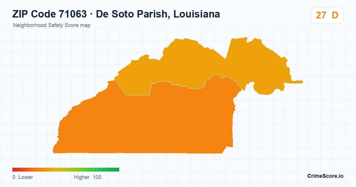 ZIP Code 71063 in De Soto Parish, Louisiana neighborhood Safety Score map