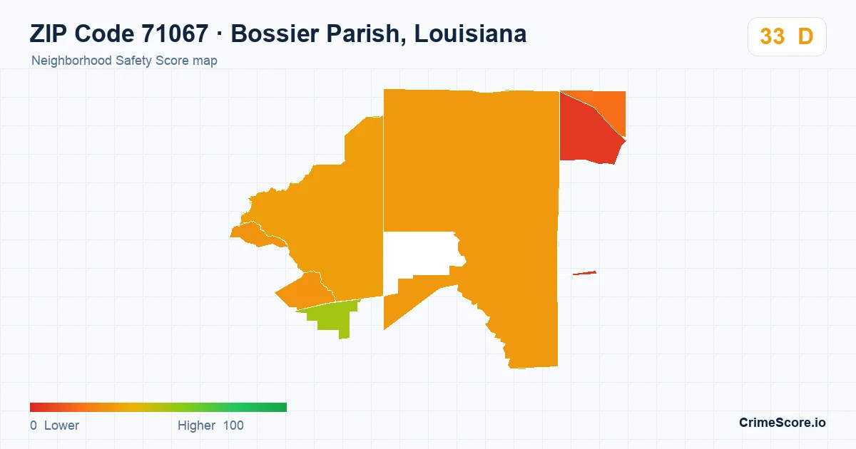 ZIP Code 71067 in Bossier Parish, Louisiana neighborhood Safety Score map