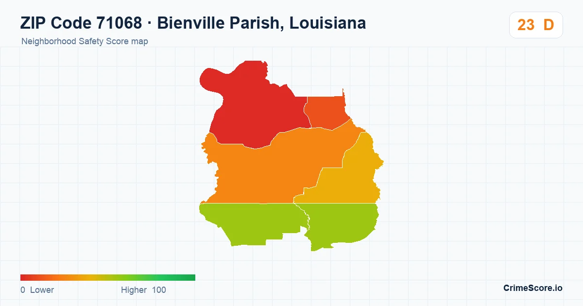 ZIP Code 71068 in Bienville Parish, Louisiana neighborhood Safety Score map