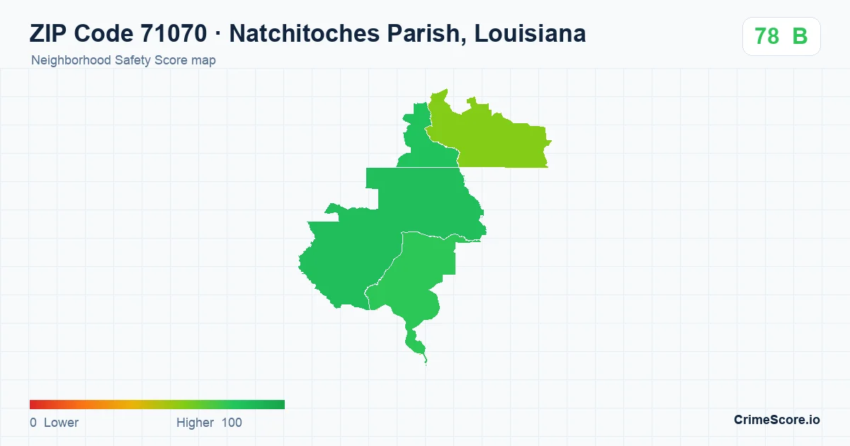 ZIP Code 71070 in Natchitoches Parish, Louisiana neighborhood Safety Score map