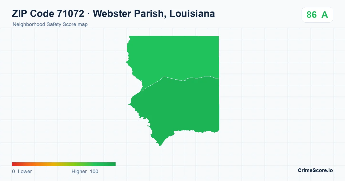ZIP Code 71072 in Webster Parish, Louisiana neighborhood Safety Score map