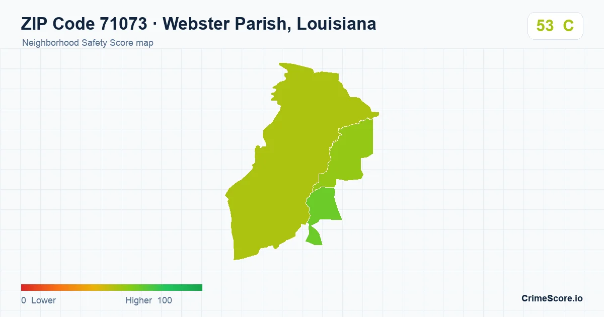 ZIP Code 71073 in Webster Parish, Louisiana neighborhood Safety Score map