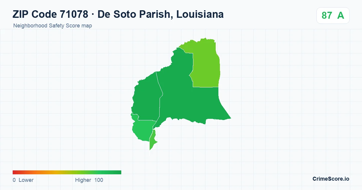ZIP Code 71078 in De Soto Parish, Louisiana neighborhood Safety Score map