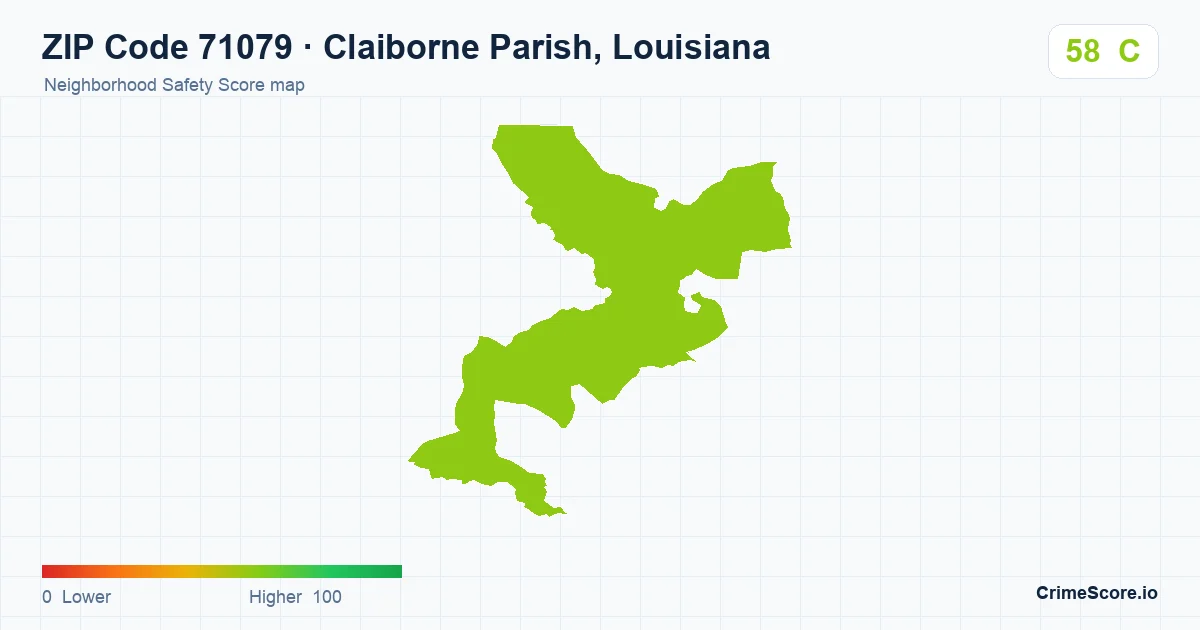ZIP Code 71079 in Claiborne Parish, Louisiana neighborhood Safety Score map
