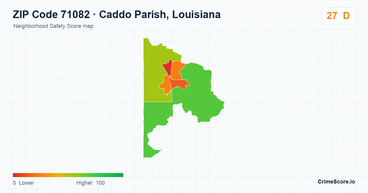 ZIP Code 71082 in Caddo Parish, Louisiana neighborhood Safety Score map
