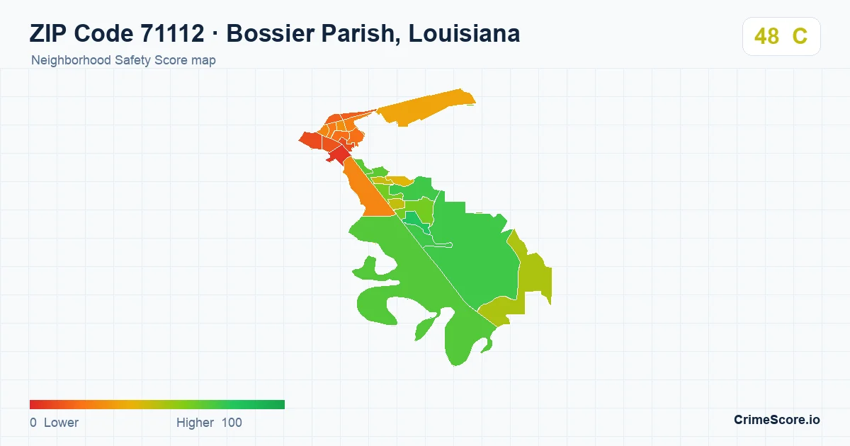 ZIP Code 71112 in Bossier Parish, Louisiana neighborhood Safety Score map