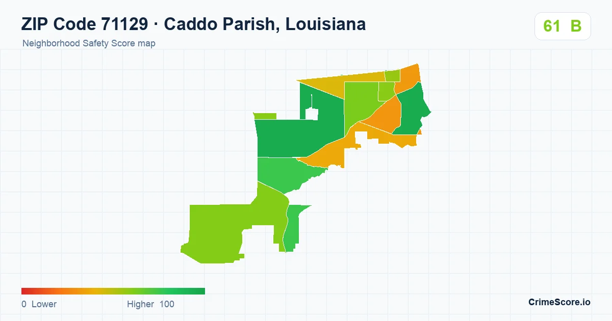 ZIP Code 71129 in Caddo Parish, Louisiana neighborhood Safety Score map