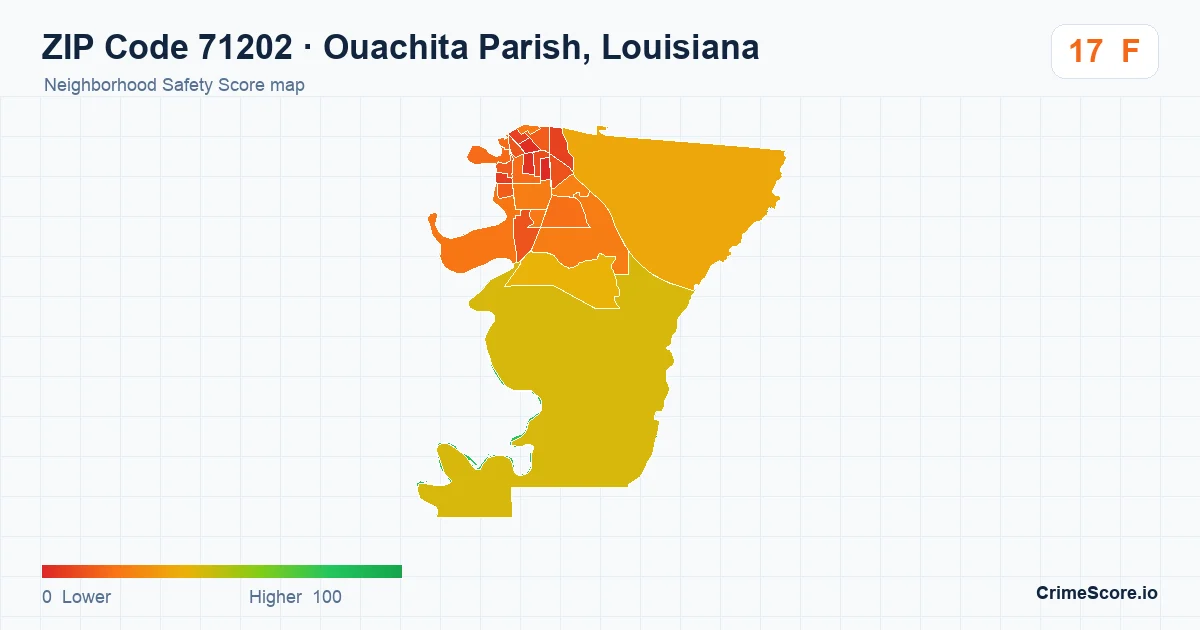 ZIP Code 71202 in Ouachita Parish, Louisiana neighborhood Safety Score map