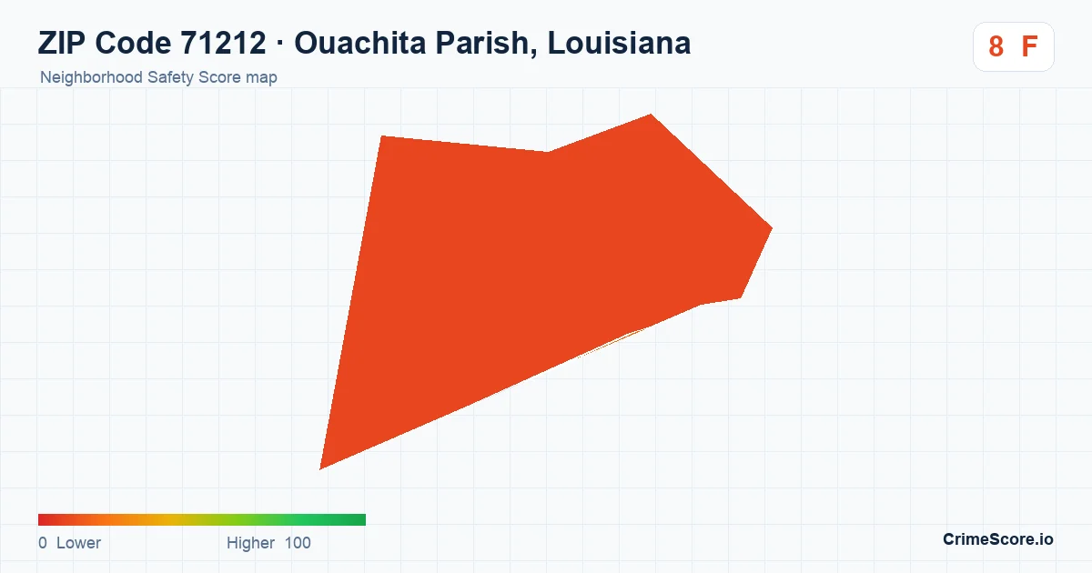 ZIP Code 71212 in Ouachita Parish, Louisiana neighborhood Safety Score map