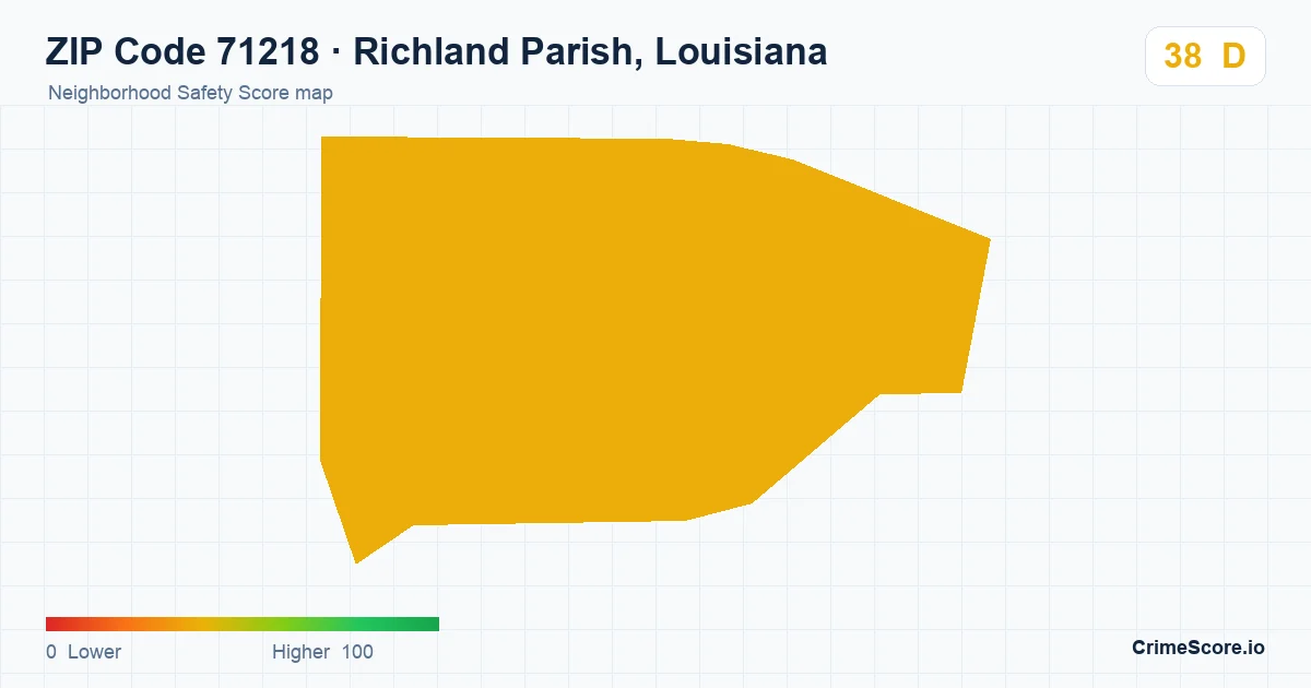 ZIP Code 71218 in Richland Parish, Louisiana neighborhood Safety Score map