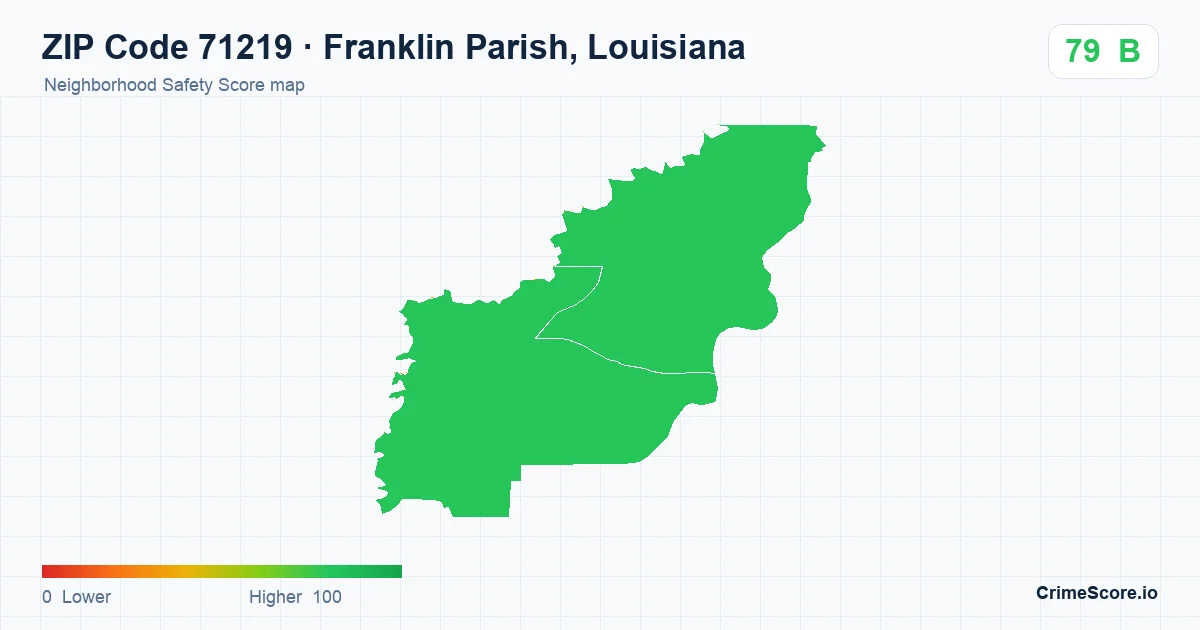 ZIP Code 71219 in Franklin Parish, Louisiana neighborhood Safety Score map
