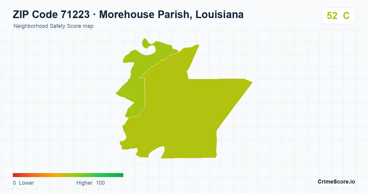 ZIP Code 71223 in Morehouse Parish, Louisiana neighborhood Safety Score map