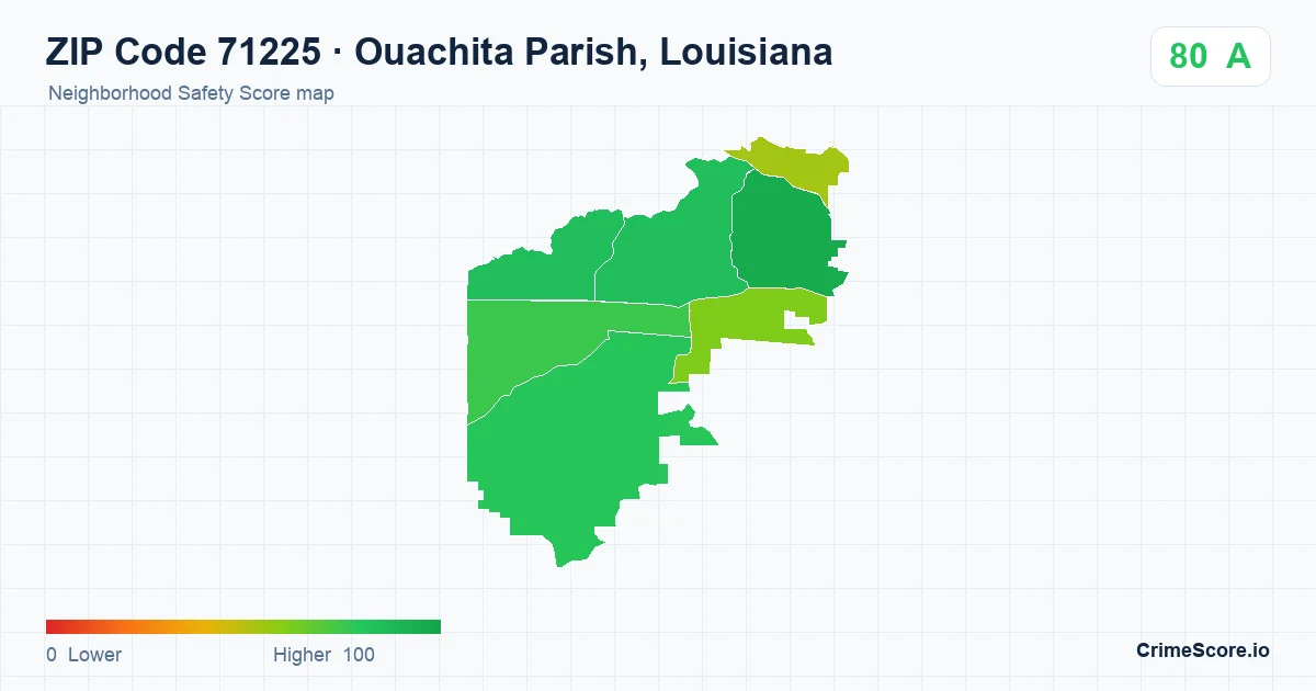 ZIP Code 71225 in Ouachita Parish, Louisiana neighborhood Safety Score map
