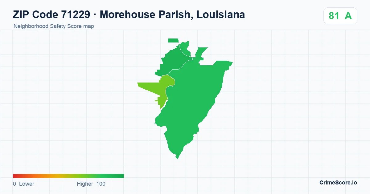 ZIP Code 71229 in Morehouse Parish, Louisiana neighborhood Safety Score map