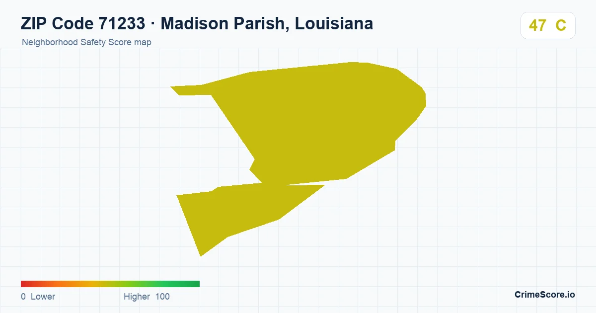 ZIP Code 71233 in Madison Parish, Louisiana neighborhood Safety Score map