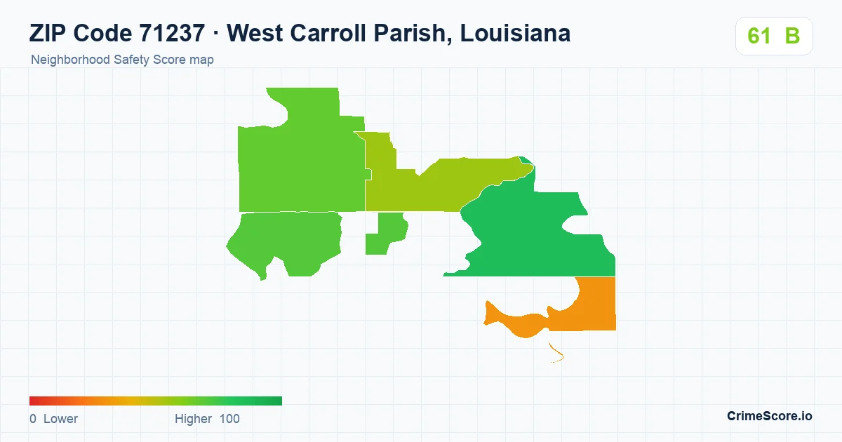 ZIP Code 71237 in West Carroll Parish, Louisiana neighborhood Safety Score map