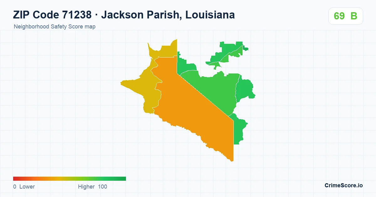 ZIP Code 71238 in Jackson Parish, Louisiana neighborhood Safety Score map
