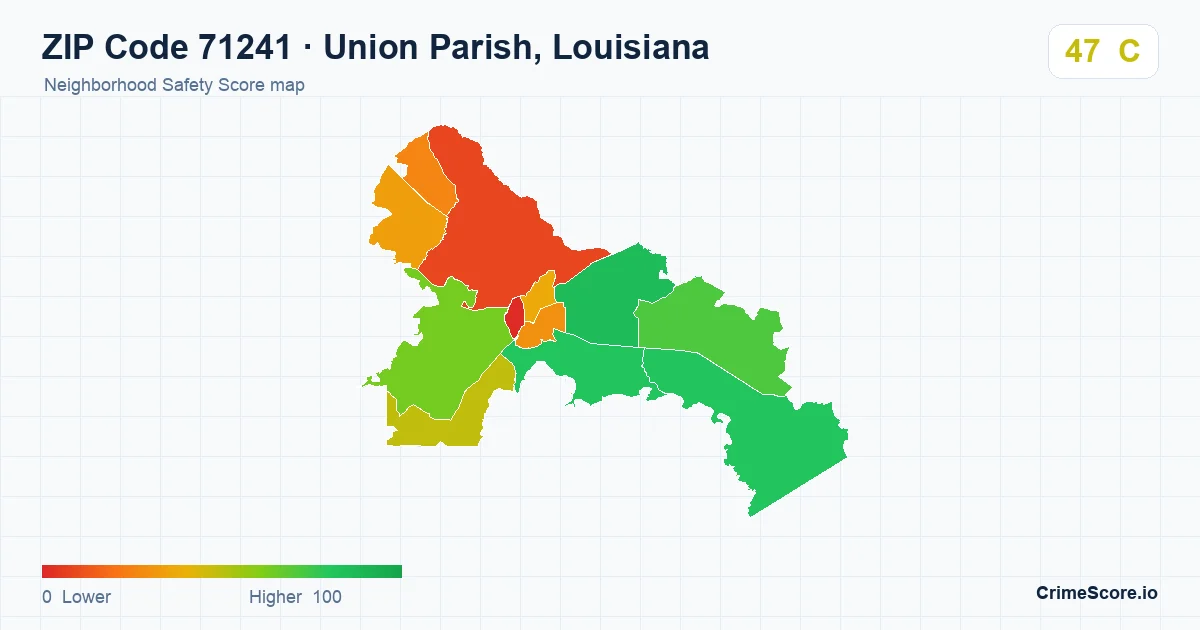 ZIP Code 71241 in Union Parish, Louisiana neighborhood Safety Score map