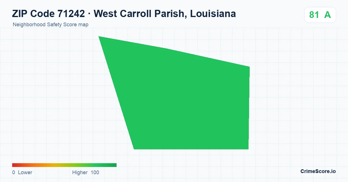 ZIP Code 71242 in West Carroll Parish, Louisiana neighborhood Safety Score map