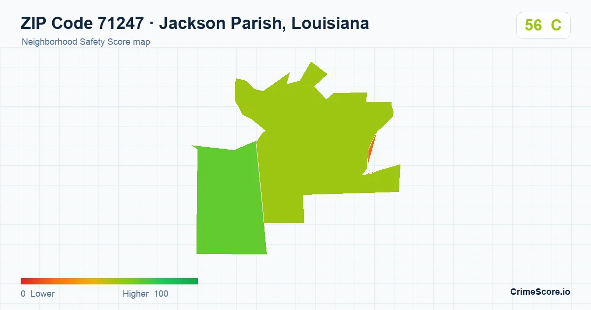 ZIP Code 71247 in Jackson Parish, Louisiana neighborhood Safety Score map