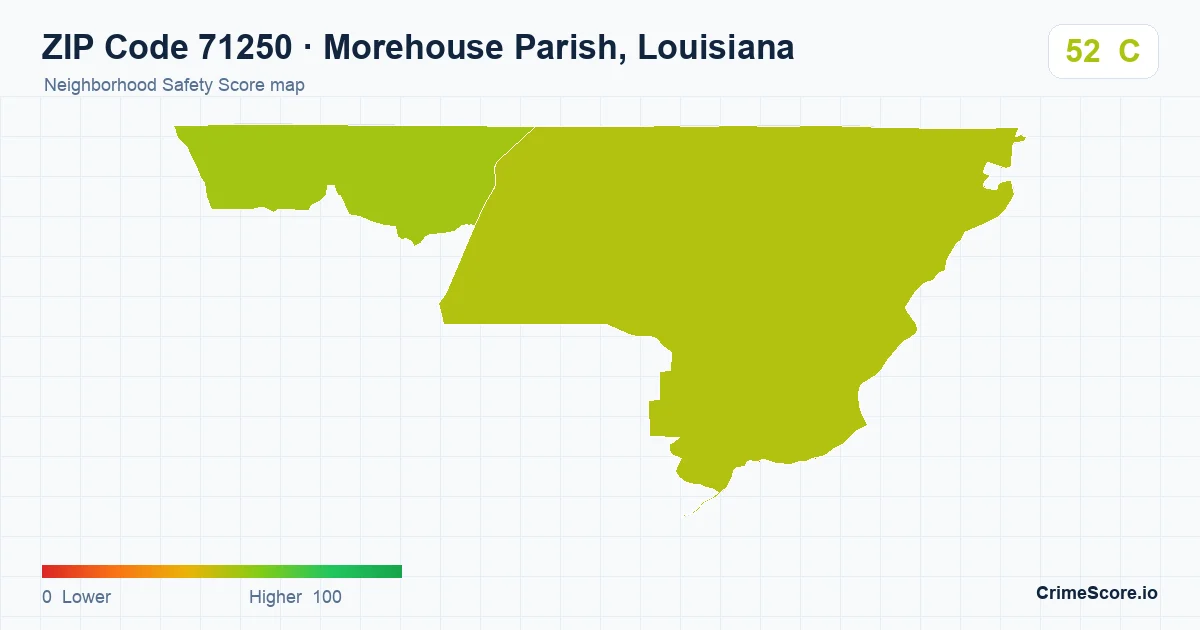 ZIP Code 71250 in Morehouse Parish, Louisiana neighborhood Safety Score map