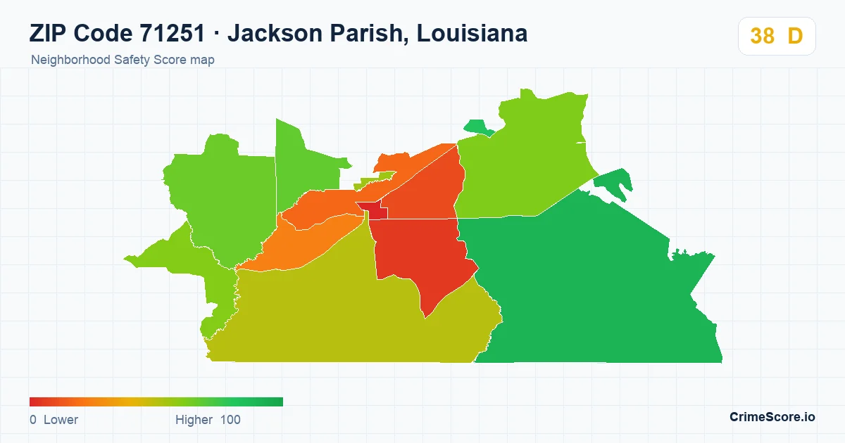 ZIP Code 71251 in Jackson Parish, Louisiana neighborhood Safety Score map